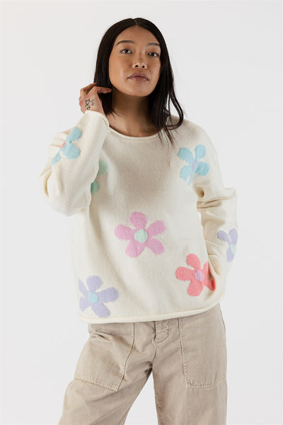Lyla+Luxe Top - Flower Power Sweater - Off White