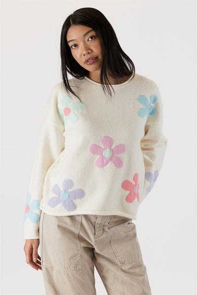 Lyla+Luxe Top - Flower Power Sweater - Off White
