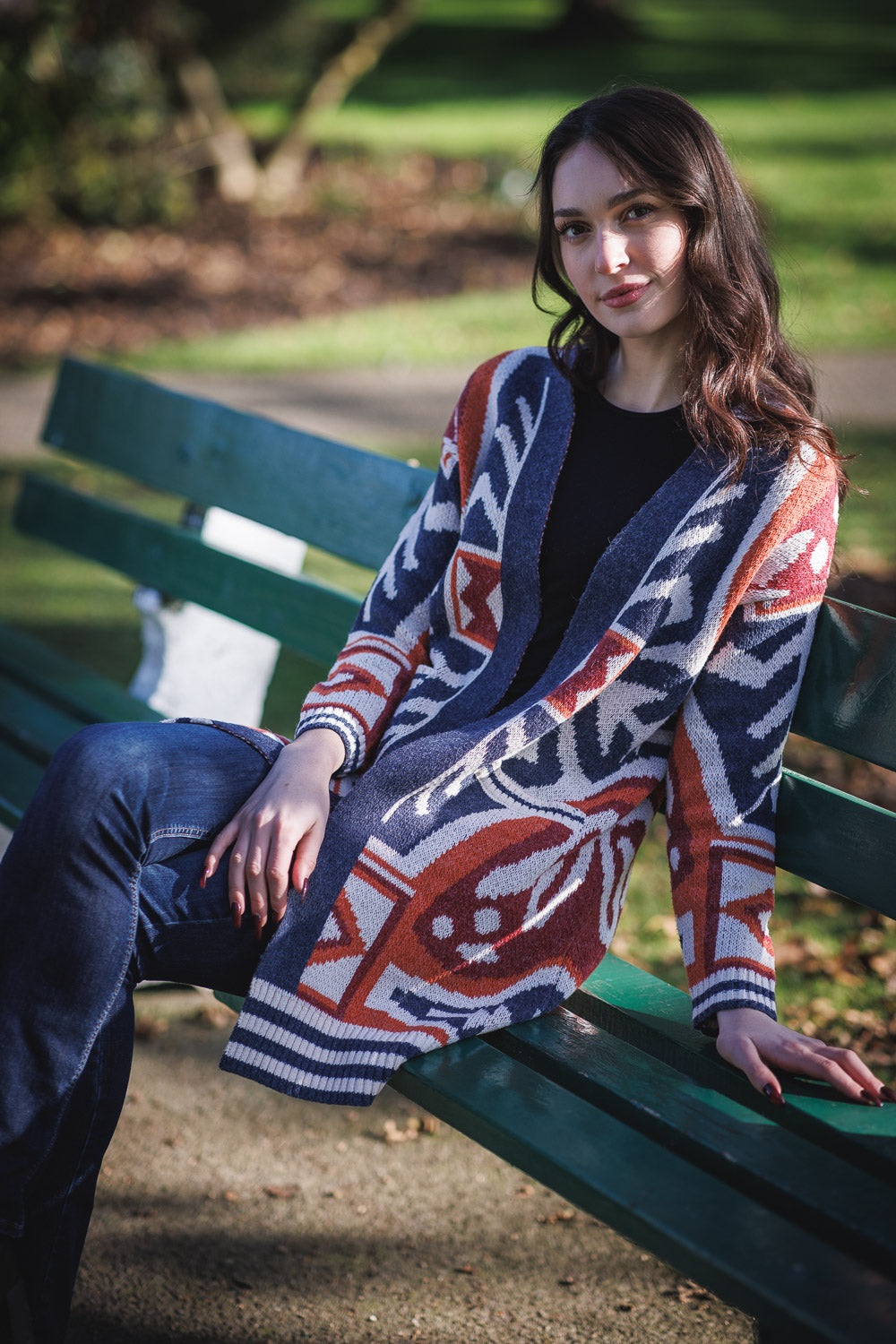 Papillon Top -  Geo Print Cardigan - Navy