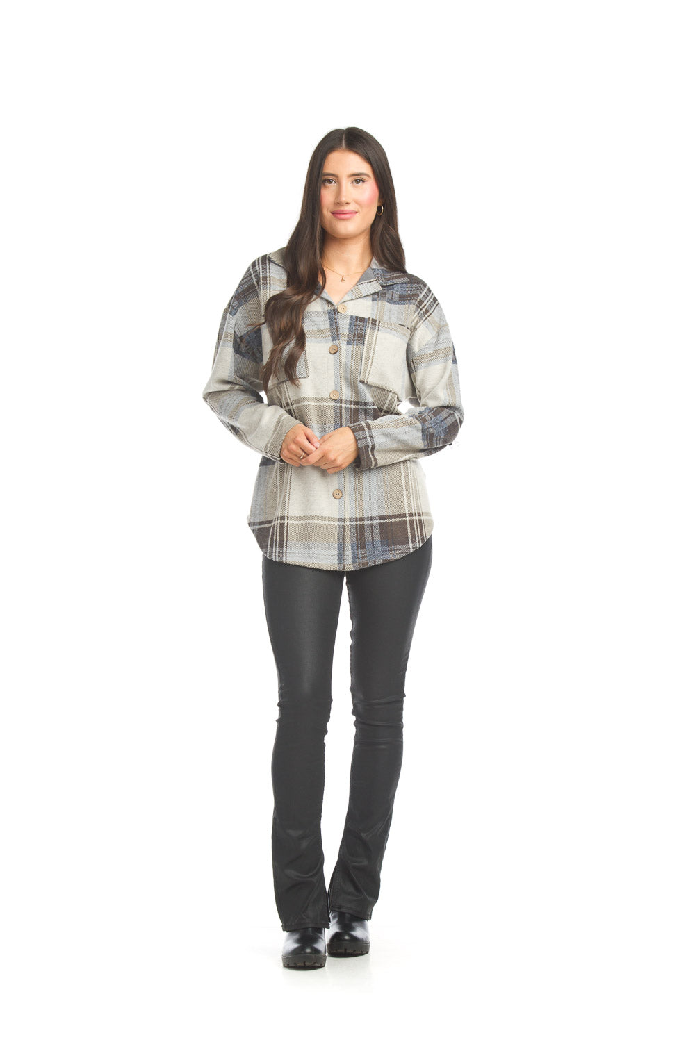 Papillon Top - Plaid Shacket - Blue