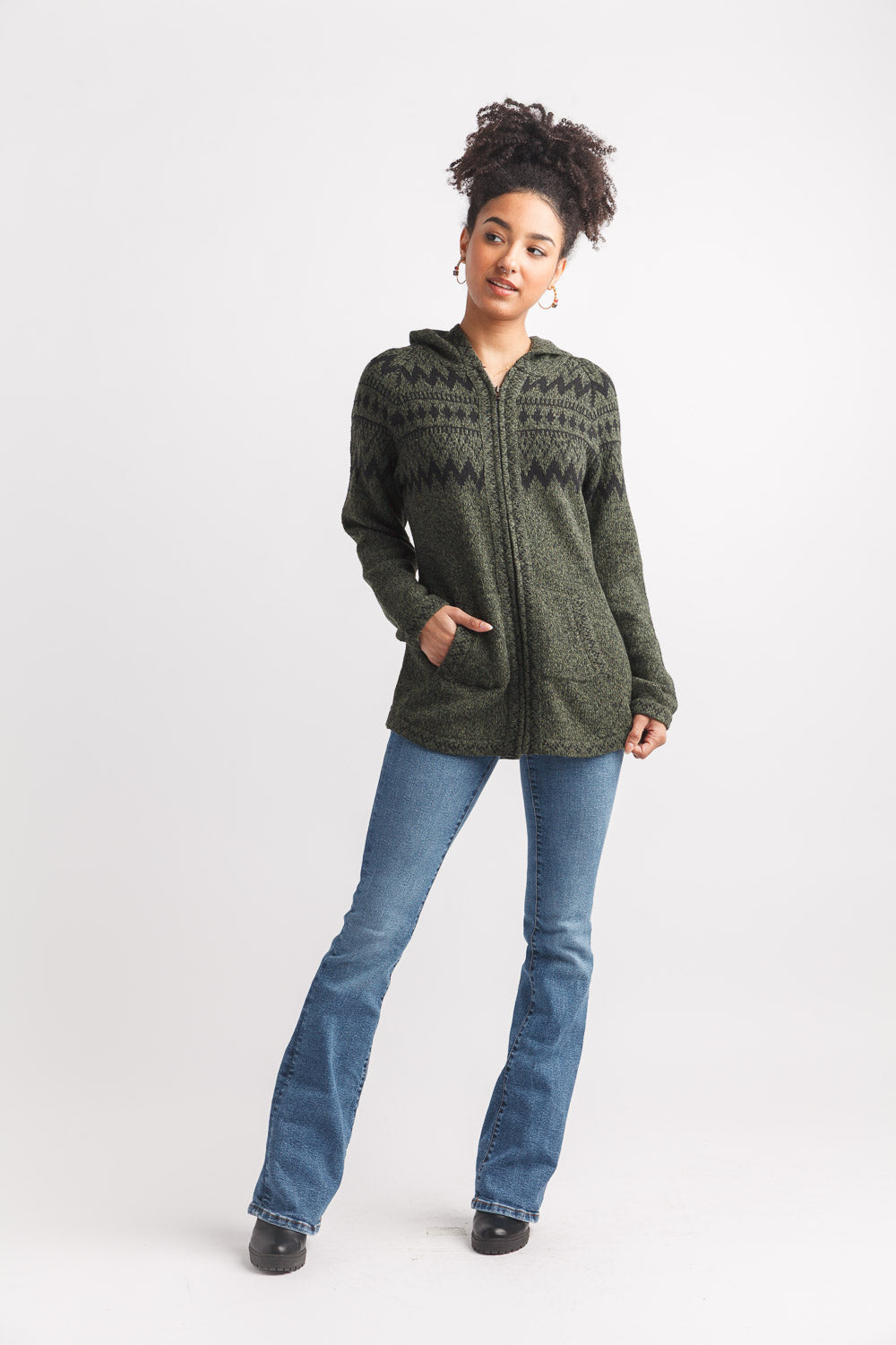 Papillon Jacket - Fairisle Knit Hoodie - Khaki