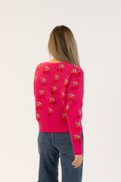 Lyla+Luxe Top - Kailie Cherry Sweater - Pink