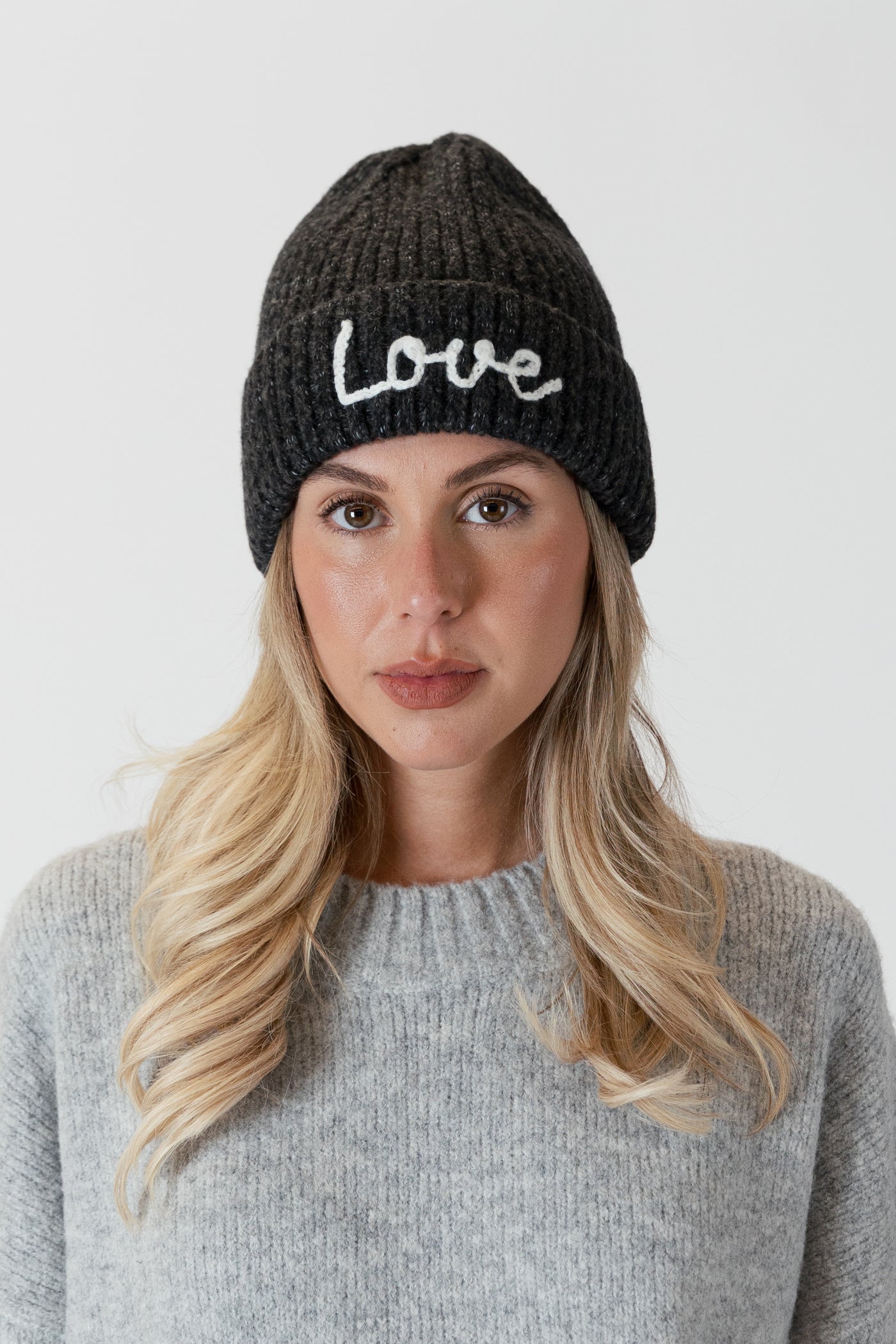 Lyla+Luxe Hat - Beanie  Love - Dark Grey