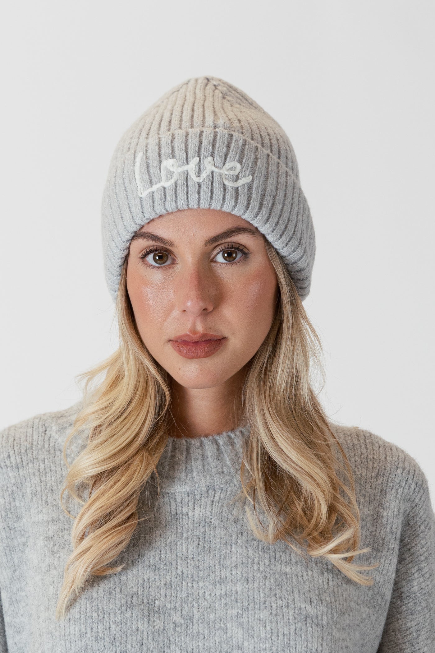 Lyla+Luxe Hat - Beanie  Love - Light Grey