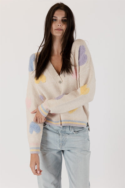Lyla+Luxe Top - Heart Cardigan - Bone /Multi