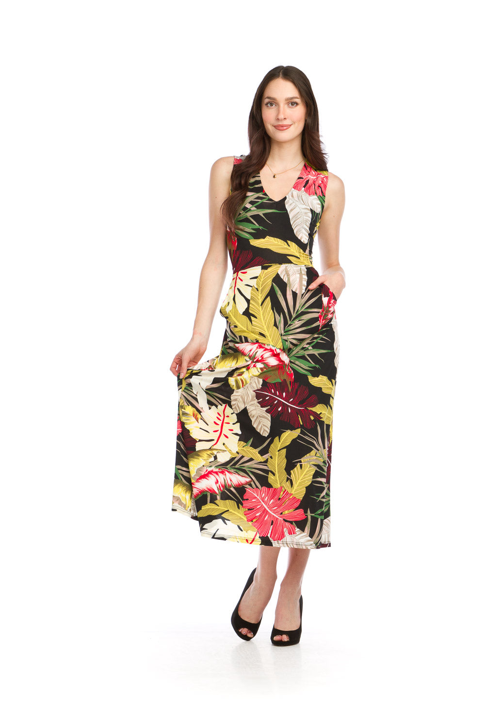 Papillon Dress - Tropical Print Maxi - Black /Multi