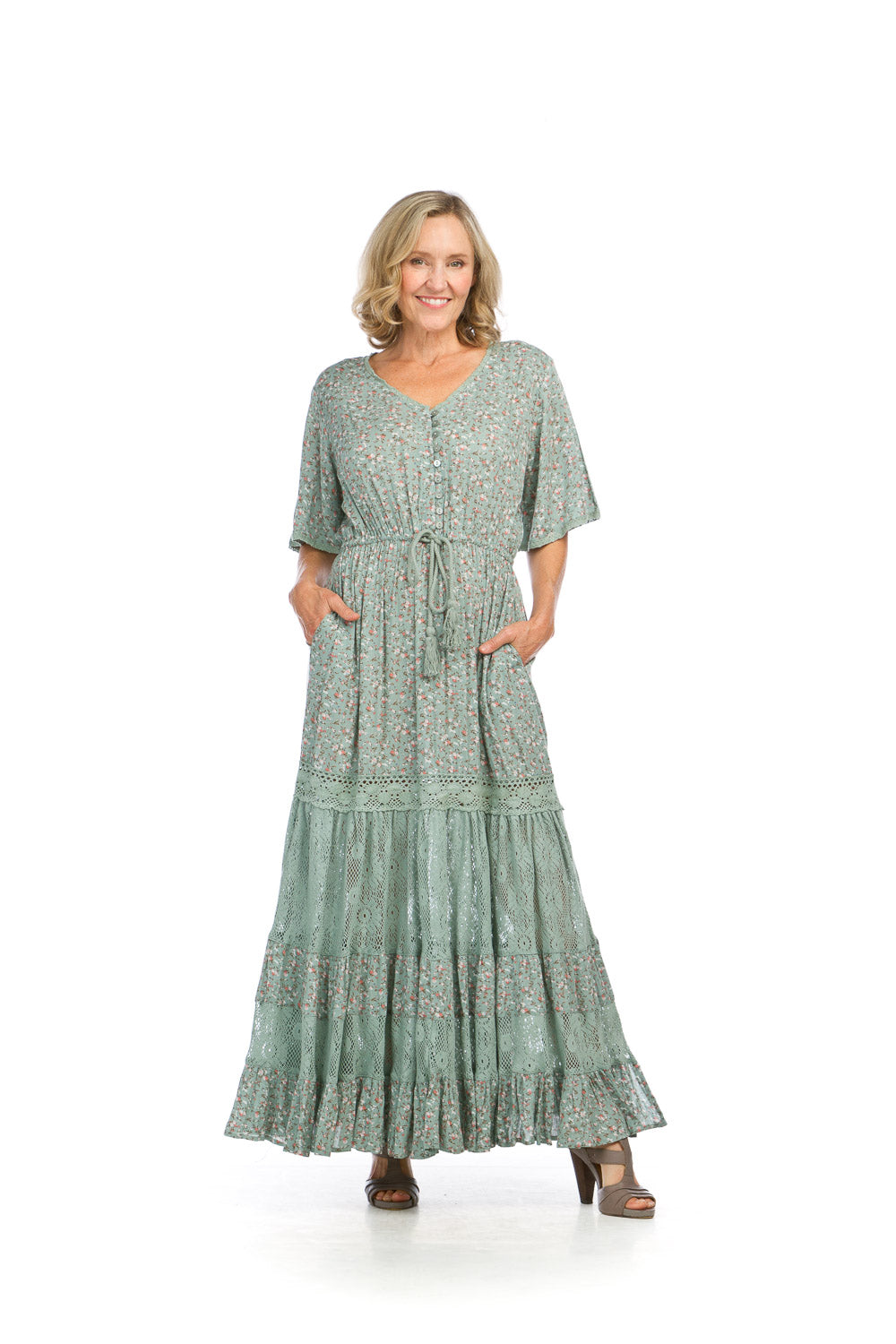 Papillon Dress - Tiered Ditsy Floral - Sage