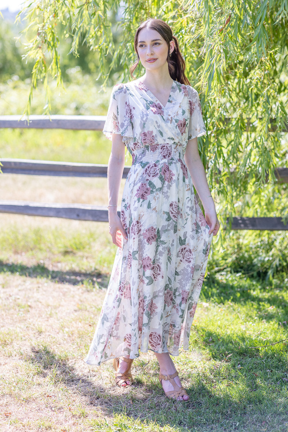 Papillon Dress - Floral Maxi - White /Multi