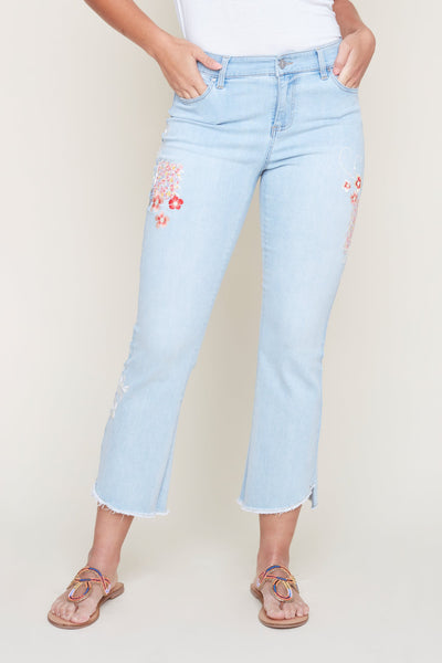 Renuar Pant - Floral Motif Crop - Bleached Wash