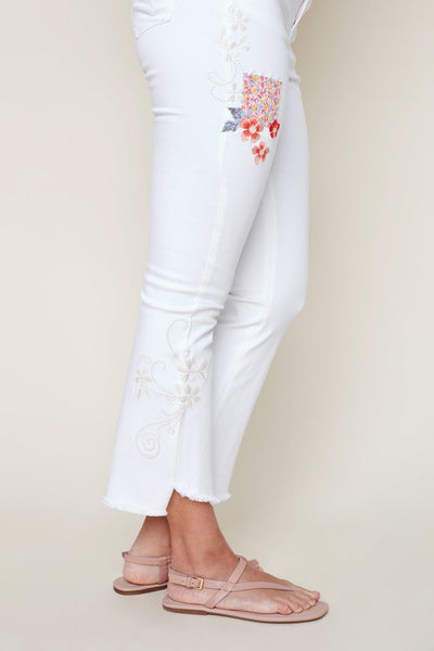 Renuar Pant - Floral Motif Crop - White