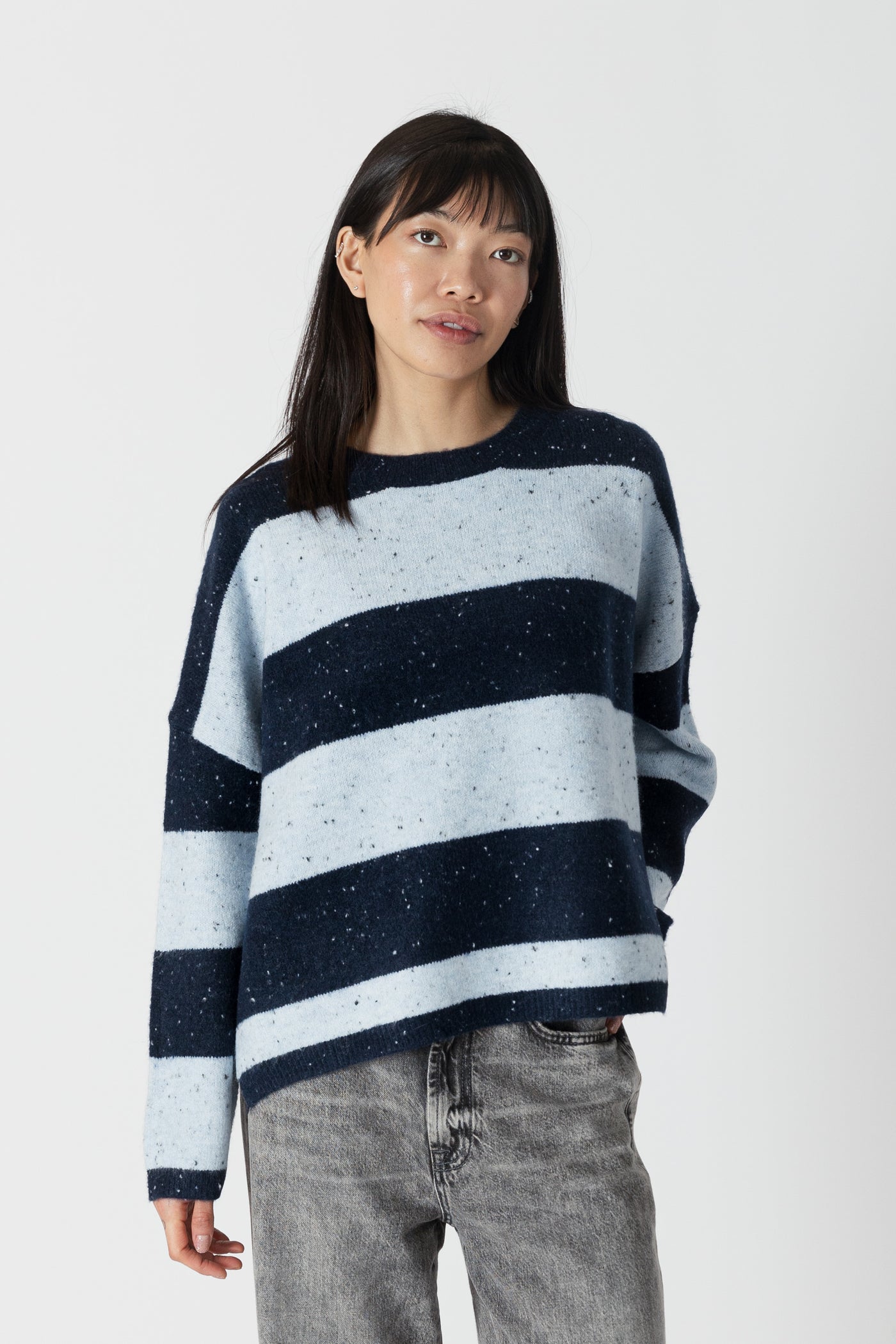 Lyla+Luxe Top - Ravian Striped Sweater - Navy /Lt. Blue