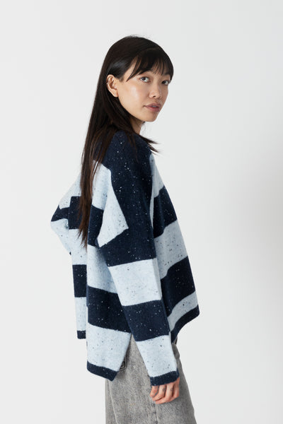 Lyla+Luxe Top - Ravian Striped Sweater - Navy /Lt. Blue