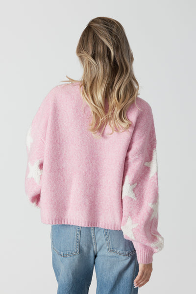 Lyla+Luxe Top - Reese Star Sweater - Pink /Off White