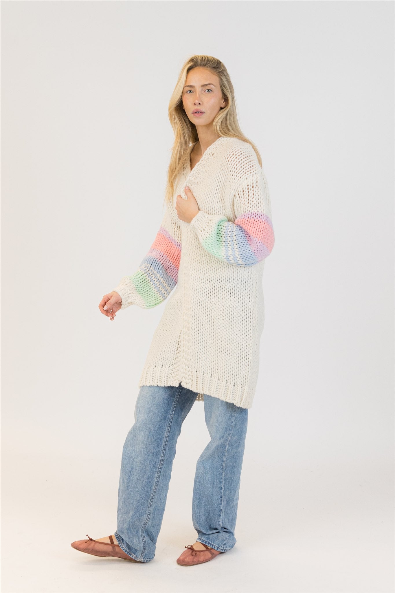 Lyla+Luxe Top - Shiloh Heart Cardi - White/Multi