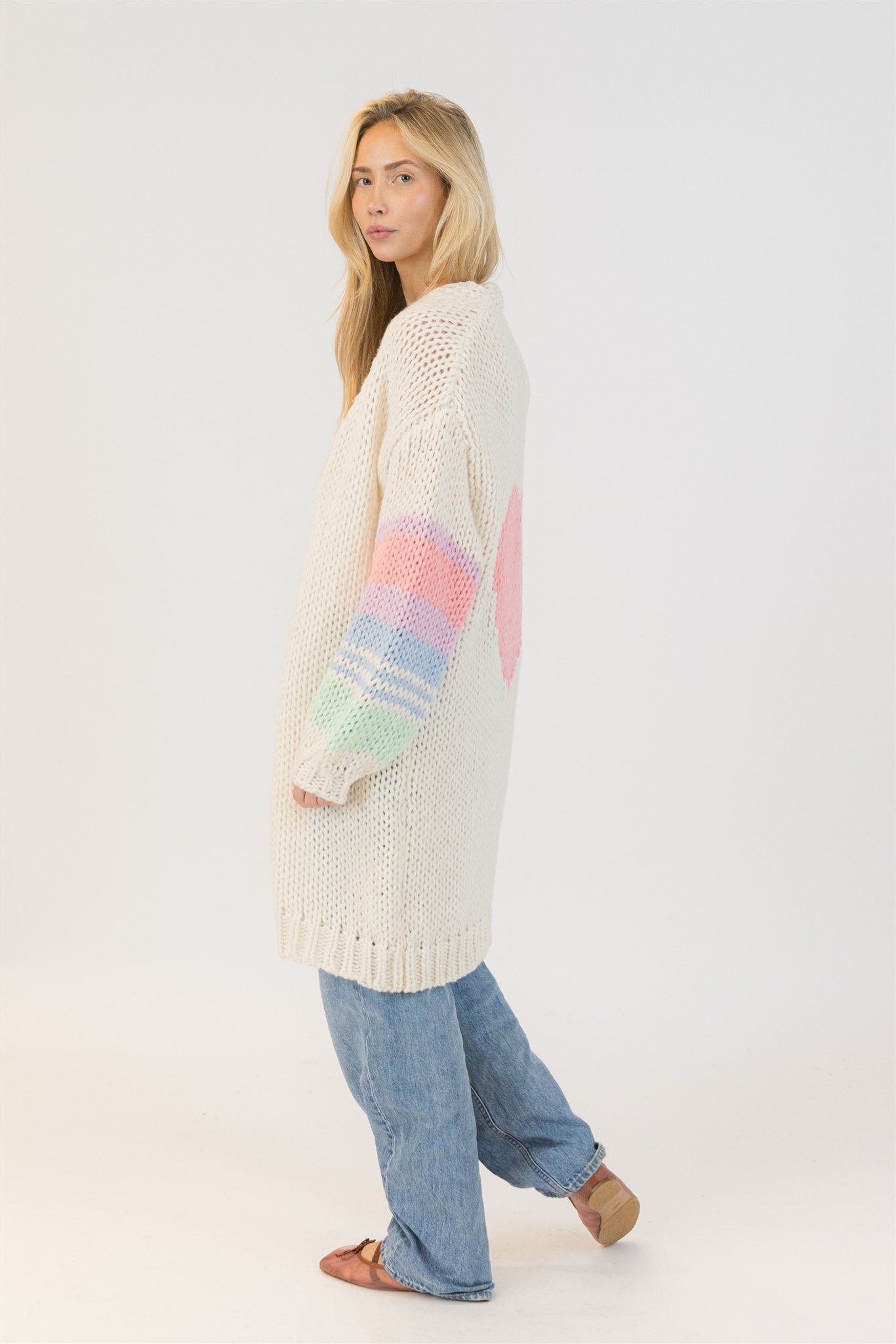 Lyla+Luxe Top - Shiloh Heart Cardi - White/Multi