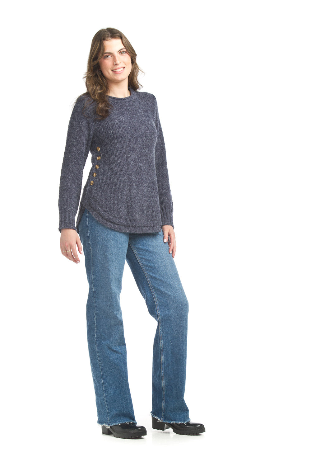 Papillon Top - Side Button Sweater - Blue