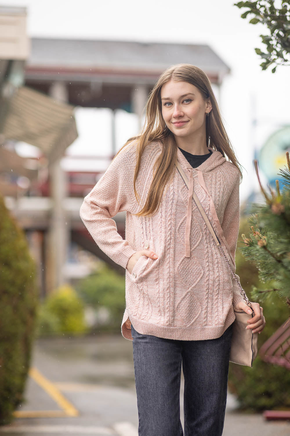 Papillon Top - Cable Knit Hoodie - Blush