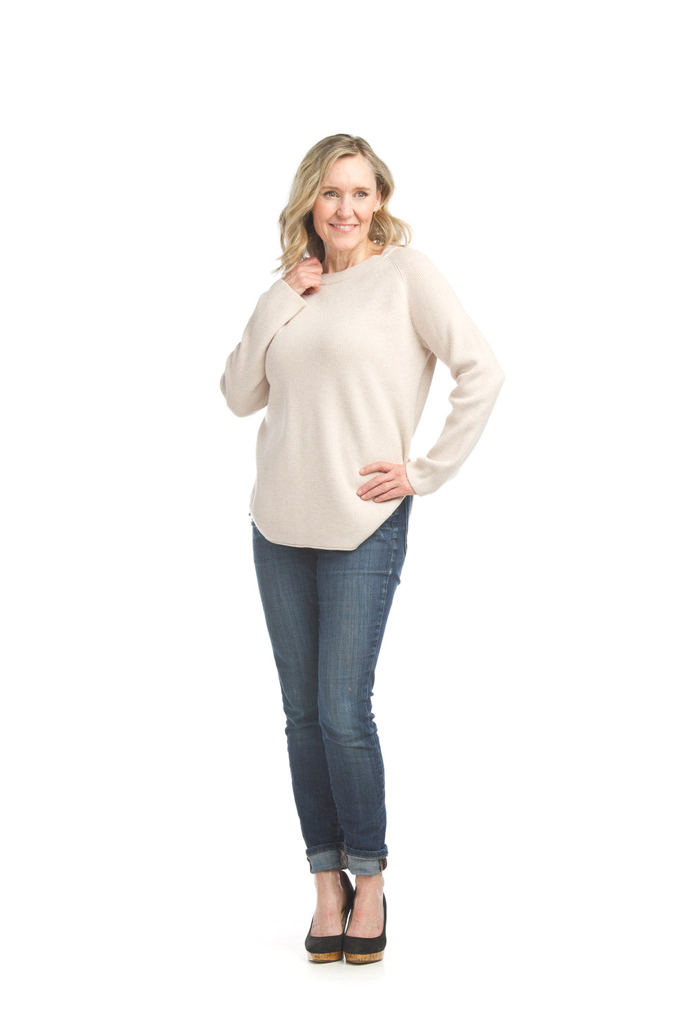 Papillon Top - Ribbed Sweater - Oatmeal