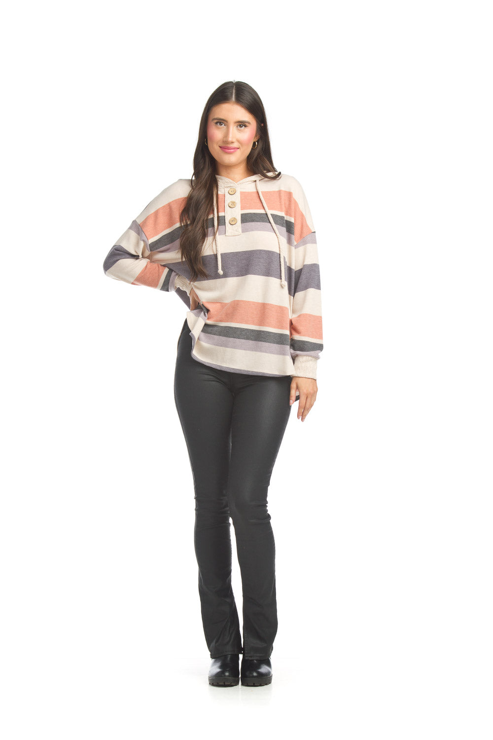 Papillon Top - Striped Hoody - Beige /Multi