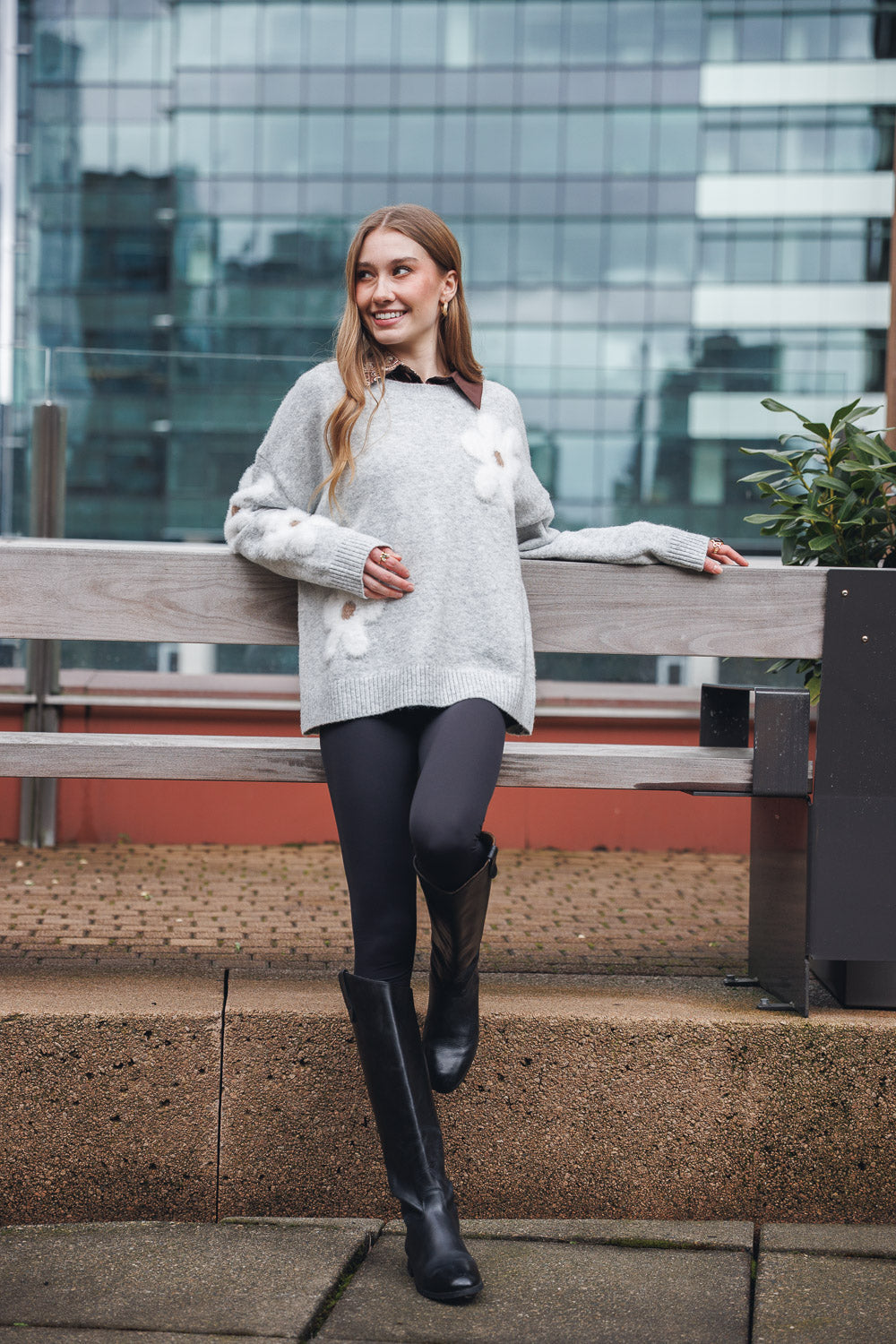 Papillon Top - Daisy Sweater - Grey