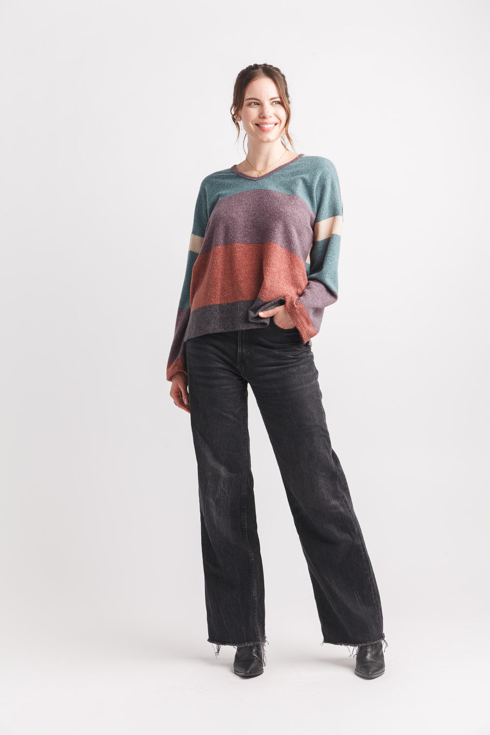 Papillon Top - Striped Vee - Teal