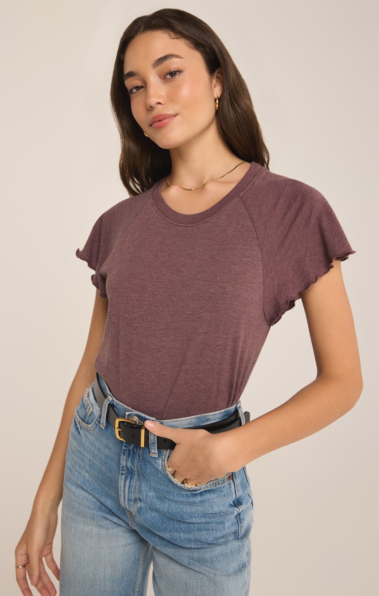 Z Supply Top - Abby Tee - Cocoa Berry