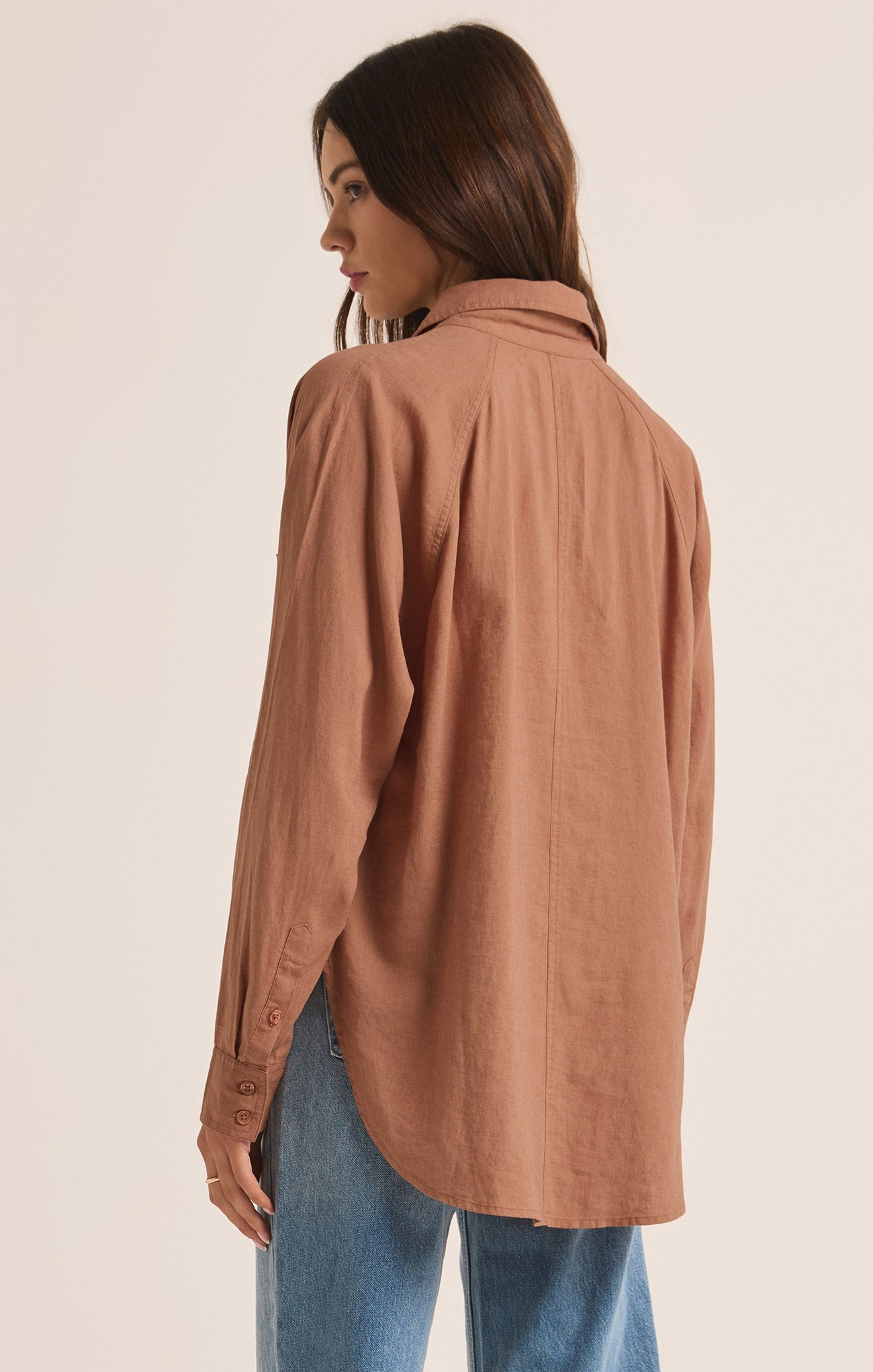 Z Supply Top - Perfect Linen Shirt - Mocha Mouse