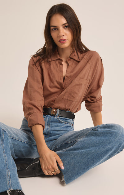 Z Supply Top - Perfect Linen Shirt - Mocha Mouse