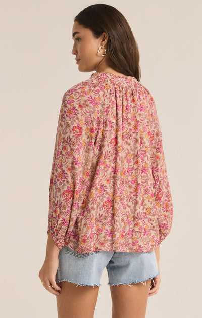 Z Supply Top - Carine Floral Blouse - Cactus Flower