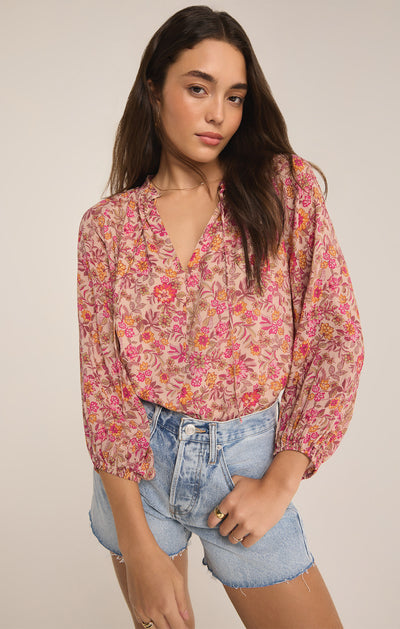 Z Supply Top - Carine Floral Blouse - Cactus Flower