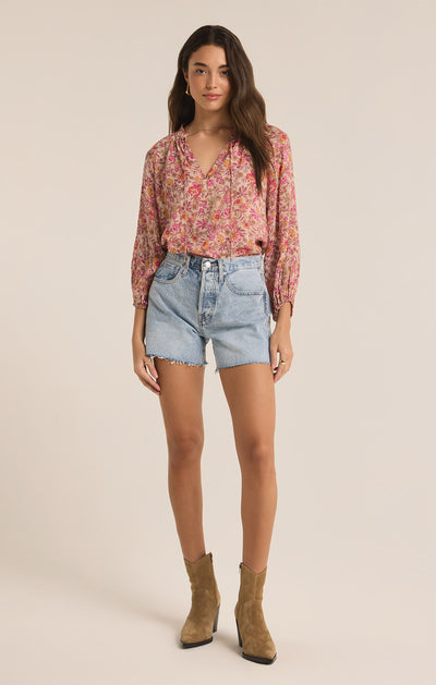 Z Supply Top - Carine Floral Blouse - Cactus Flower