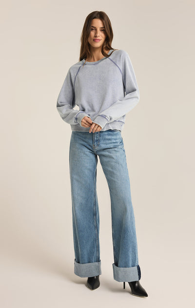 Z Supply Top - Saladana Sweatshirt - Washed Indigo