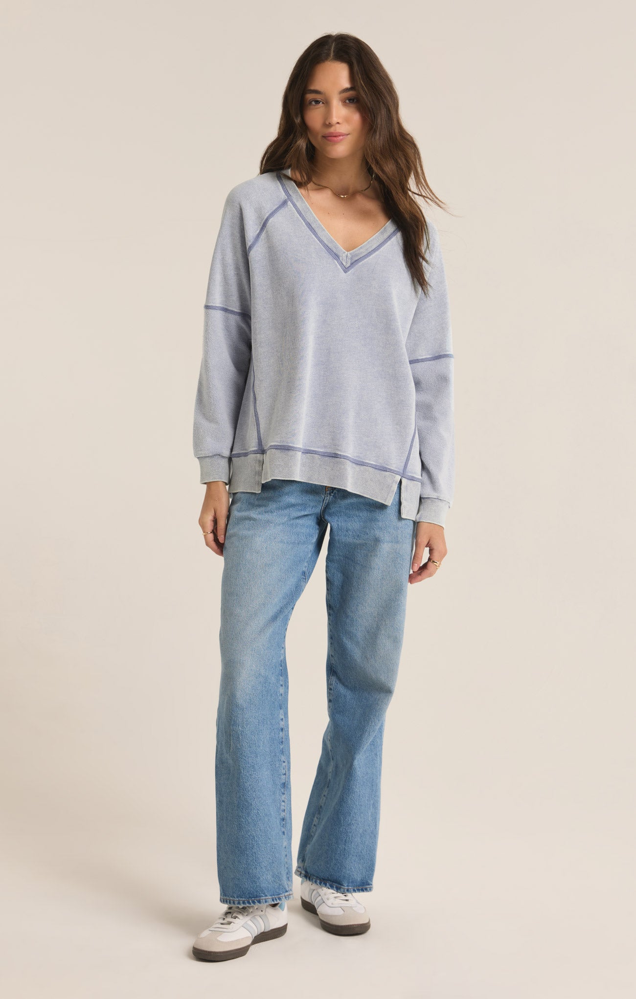 Z Supply Top - Easy V Sweatshirt - Washed Indigo