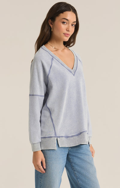 Z Supply Top - Easy V Sweatshirt - Washed Indigo