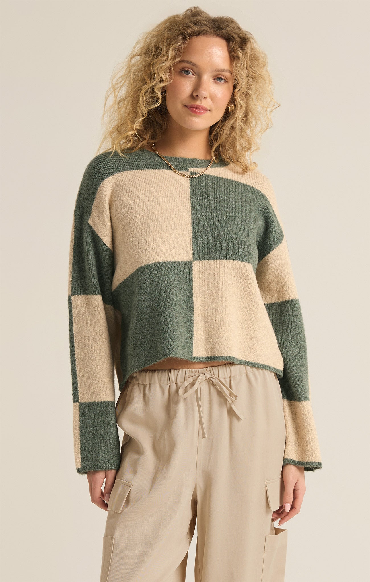 Z Supply Top - Rosi Blocked Sweater - Palm Green