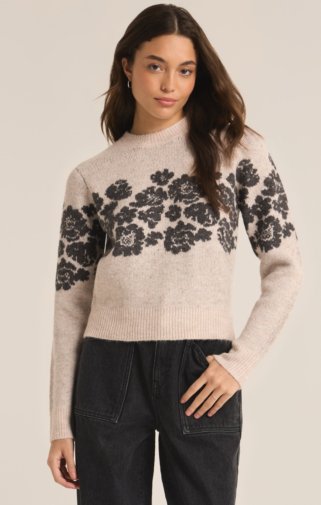 Z Supply Top - Marisol Floral Sweater - Oatmeal