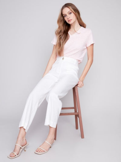 Charlie B Pant - Linen Blend Crop - White