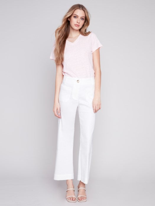 Charlie B Pant - Linen Blend Crop - White