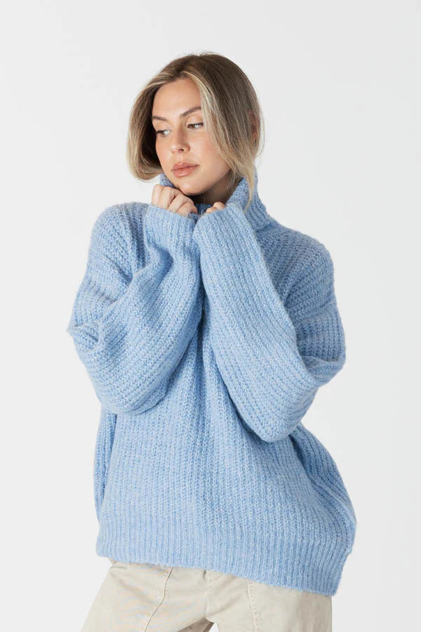 Lyla+Luxe Top - Sahar Turtleneck - Blue Marble