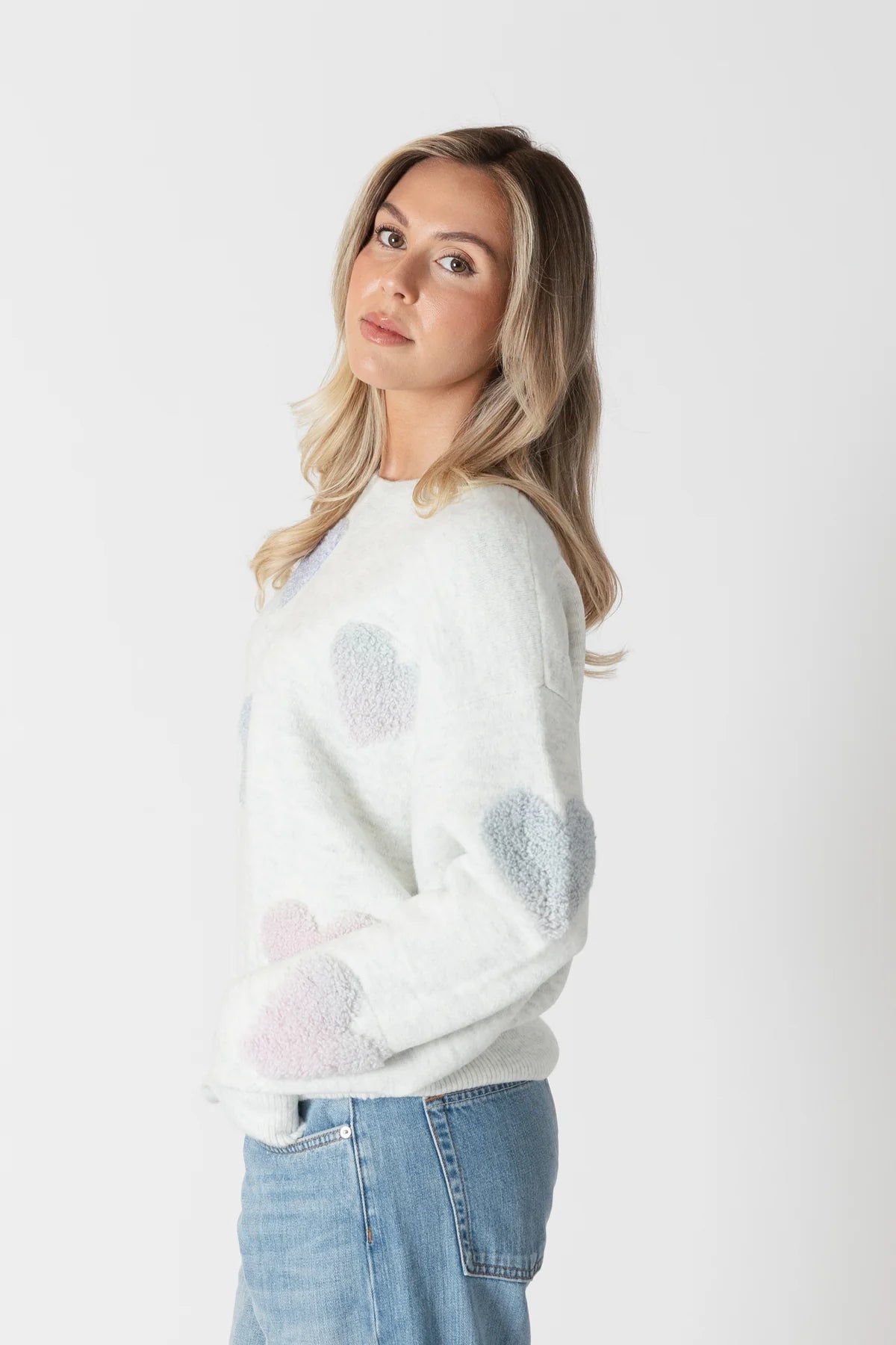 Lyla+Luxe Top - Ajax  Hearts Sweater - Ice