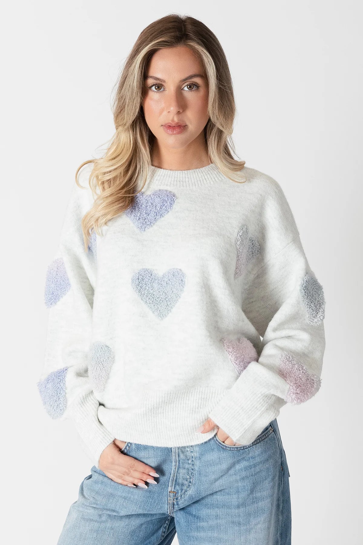 Lyla+Luxe Top - Ajax  Hearts Sweater - Ice