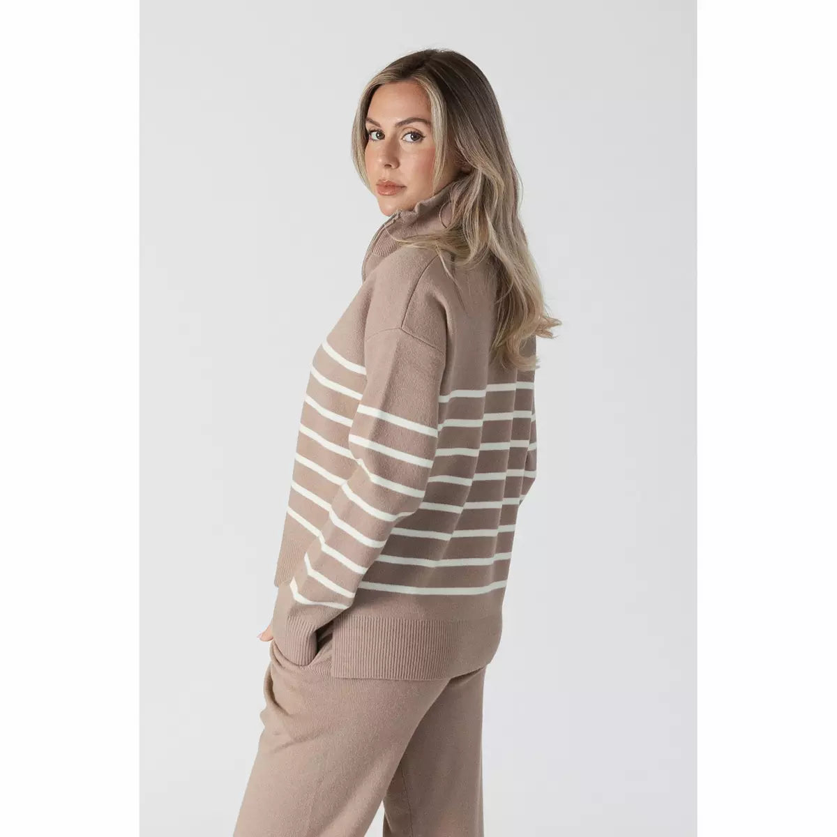 Lyla+Luxe Top - Bobbi Stripe Sweater - Caramel /White