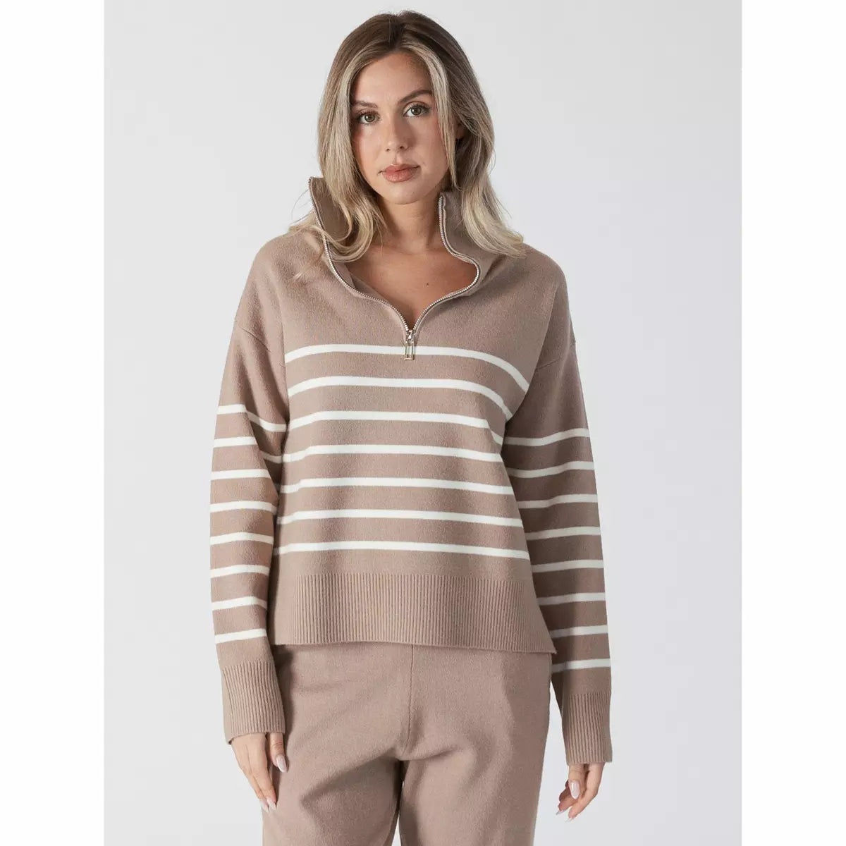 Lyla+Luxe Top - Bobbi Stripe Sweater - Caramel /White