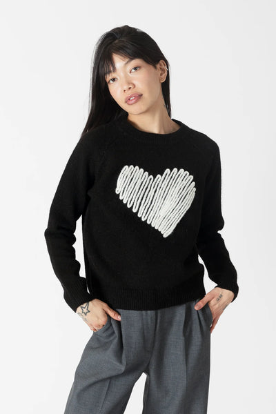 Lyla+Luxe Top - Ezra Heart Sweater - Black /Off White