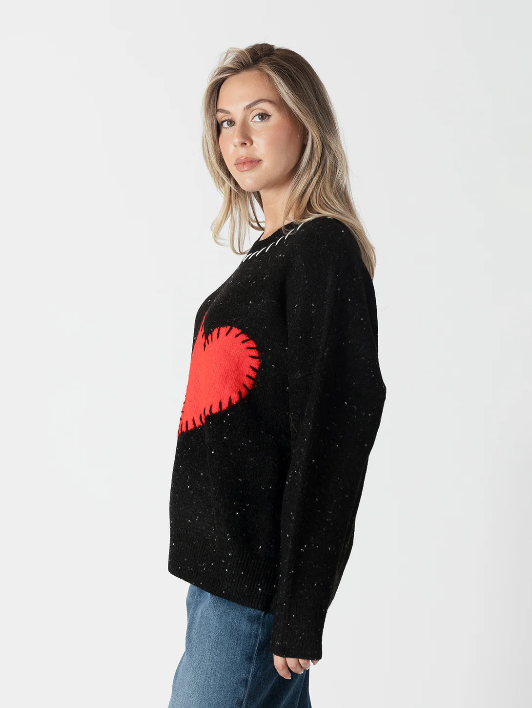 Lyla+Luxe Top - Heart Sweater - Black /Red