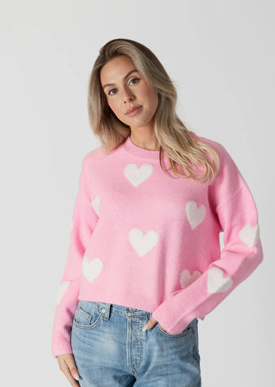 Lyla+Luxe Top - Isla Heart Sweater - Pink /White