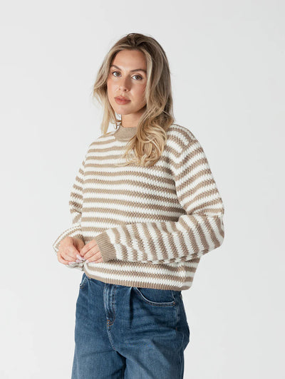 Lyla+Luxe Top - Kitten Striped Sweater - Caramel