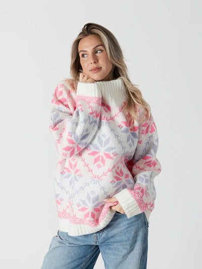 Lyla+Luxe Top - Lyra Fair Isle  -White /Pink/Lilac