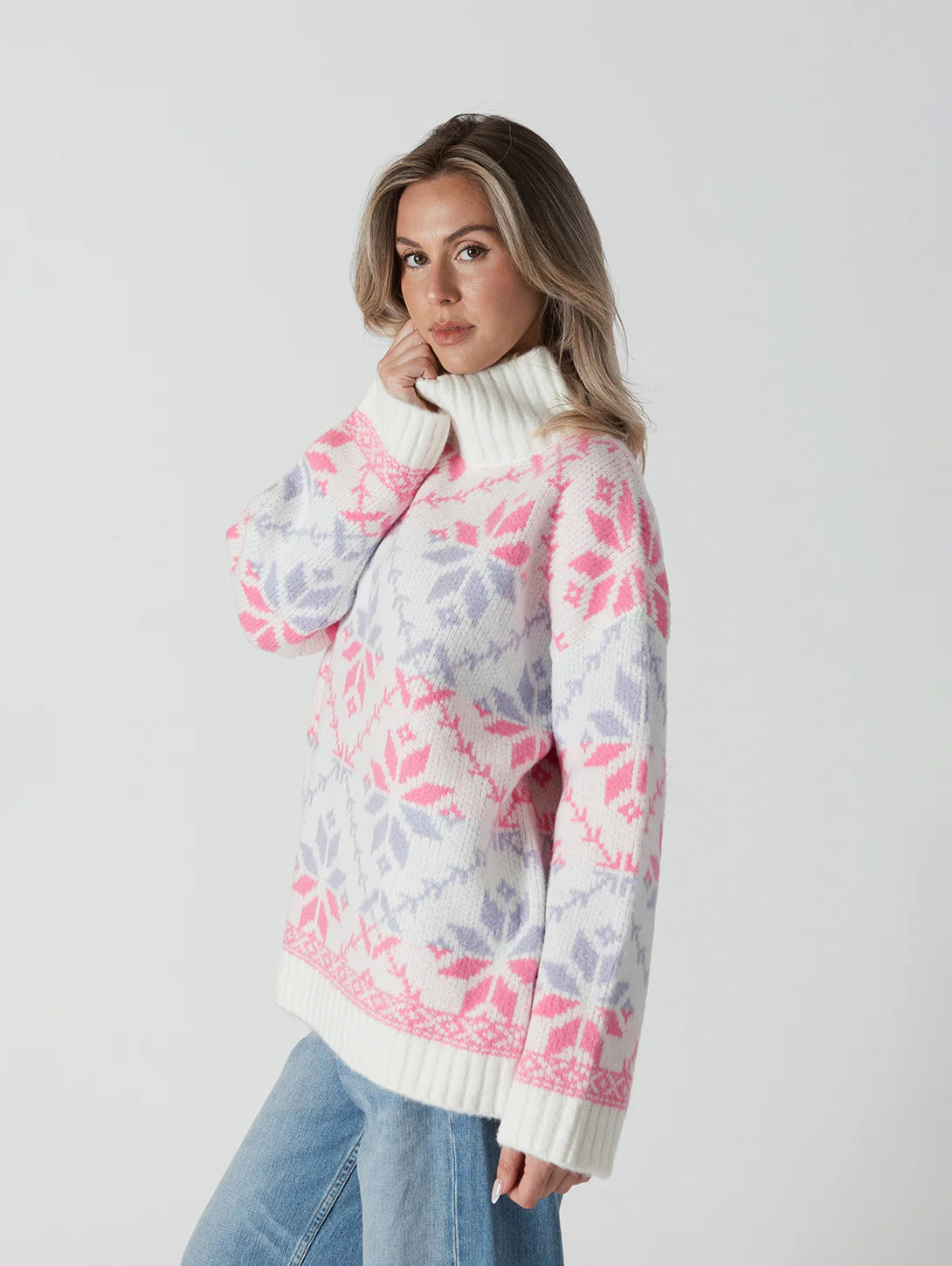 Lyla+Luxe Top - Lyra Fair Isle  -White /Pink/Lilac