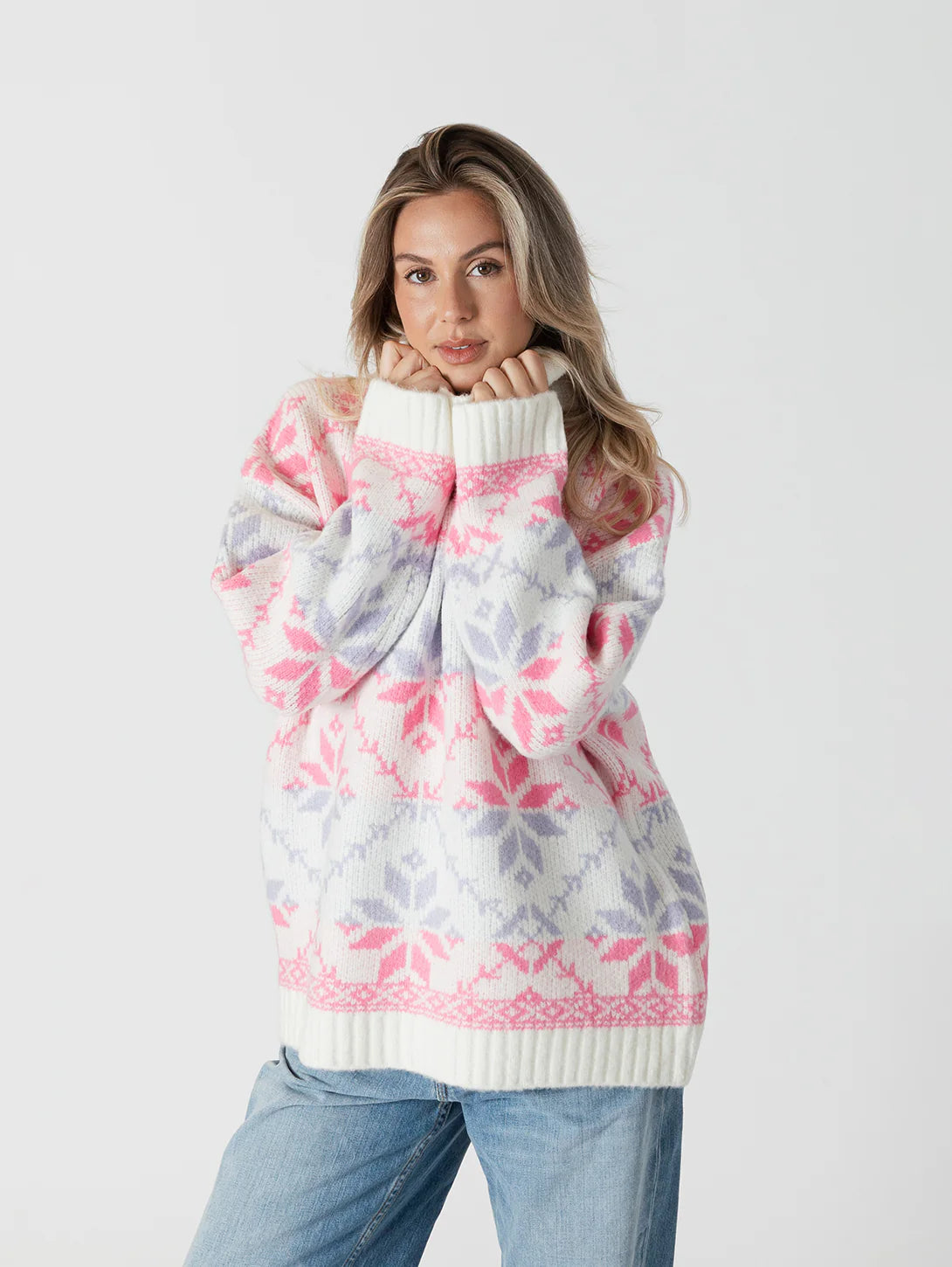 Lyla+Luxe Top - Lyra Fair Isle  -White /Pink/Lilac